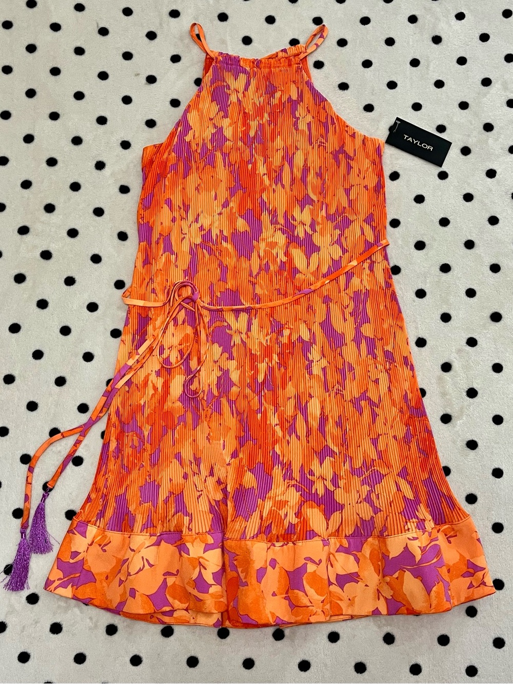 Taylor Floral Pleated Halter Mini Dress Size 2